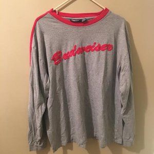 VTG Budweiser Embroidered Logo Long Sleeve T-Shirt Tee Profile Varsity 80s 90s